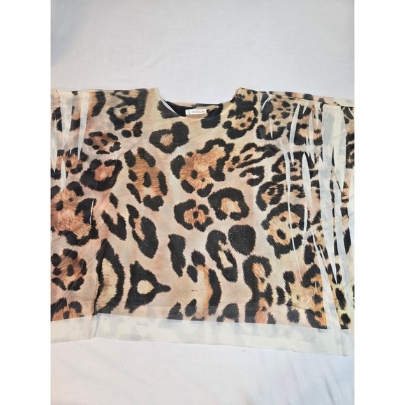 The Shabby Tree Leopard Print Sheer Overlay Poncho style Top size XL Sparkle New - Picture 7 of 16